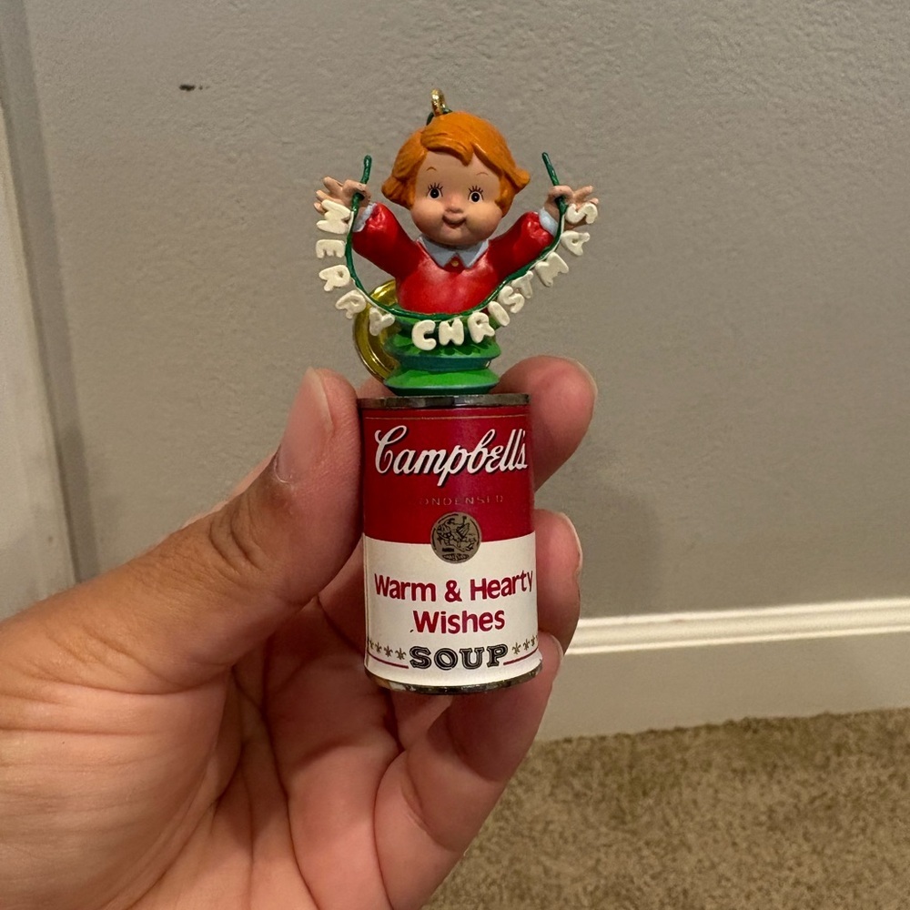 Vintage Enesco Warm and Hearty Wishes Campbell's Soup Christmas ornament ‘93 EUC - Picture 2 of 15
